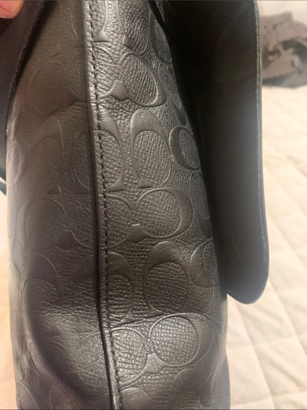 Coach Black Signature Embossed Leather Crossbody Messenger